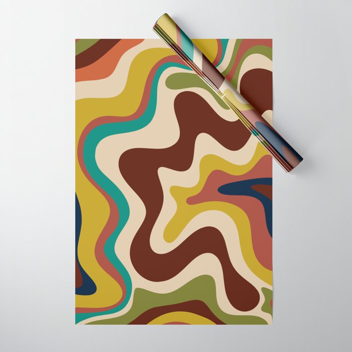 Retro Liquid Swirl 70s Contemporary Abstract Wrapping Paper Gallery Image 1