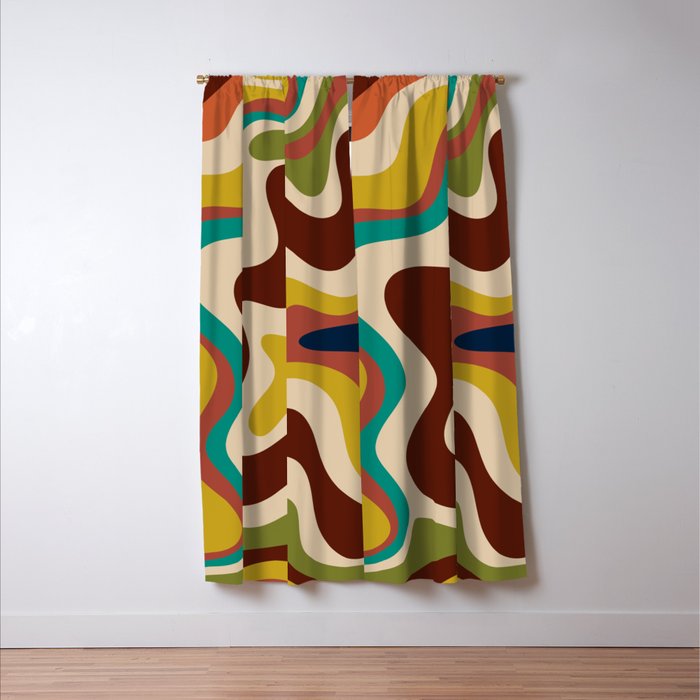 Retro Liquid Swirl 70s Contemporary Abstract Window Curtain Gallery Image 3