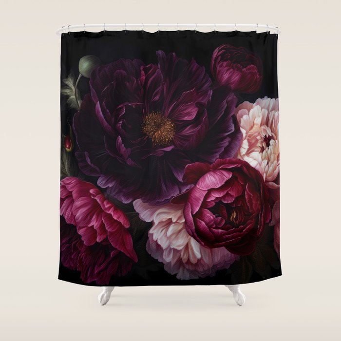 Nostalgic Lush Baroque Night Flowers Shower Curtain Gallery Image 1