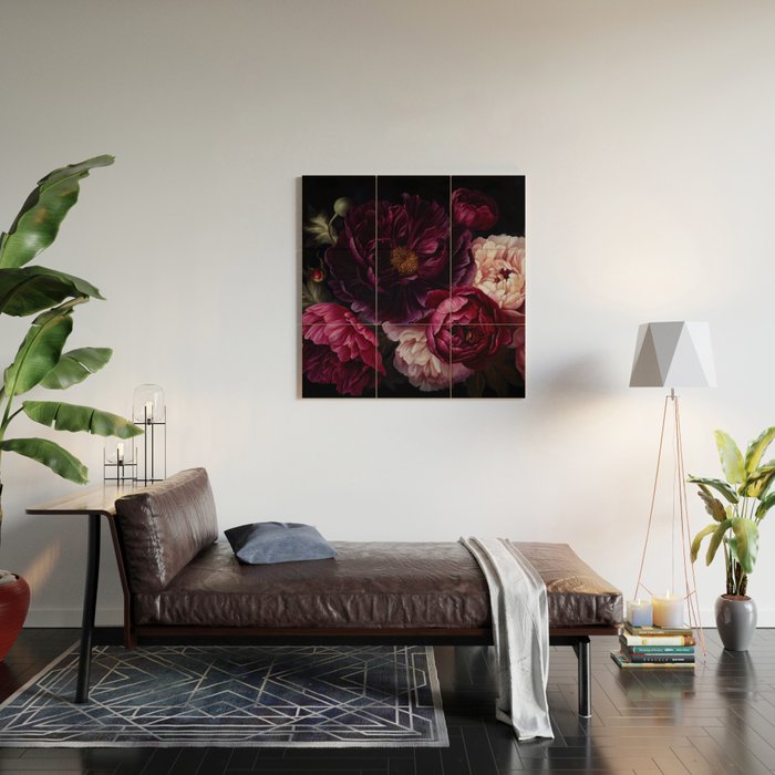 Nostalgic Lush Baroque Night Flowers Wood Wall Art Gallery Image 2