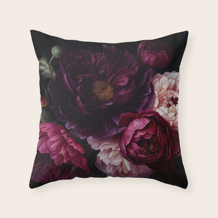 Nostalgic Lush Baroque Night Flowers Throw Pillow Gallery Image 6