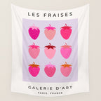 Les Fraises | 03 - Abstract Retro Fruit, Pink And Purple Print Preppy Strawberries Wall Tapestry Gallery Image 4