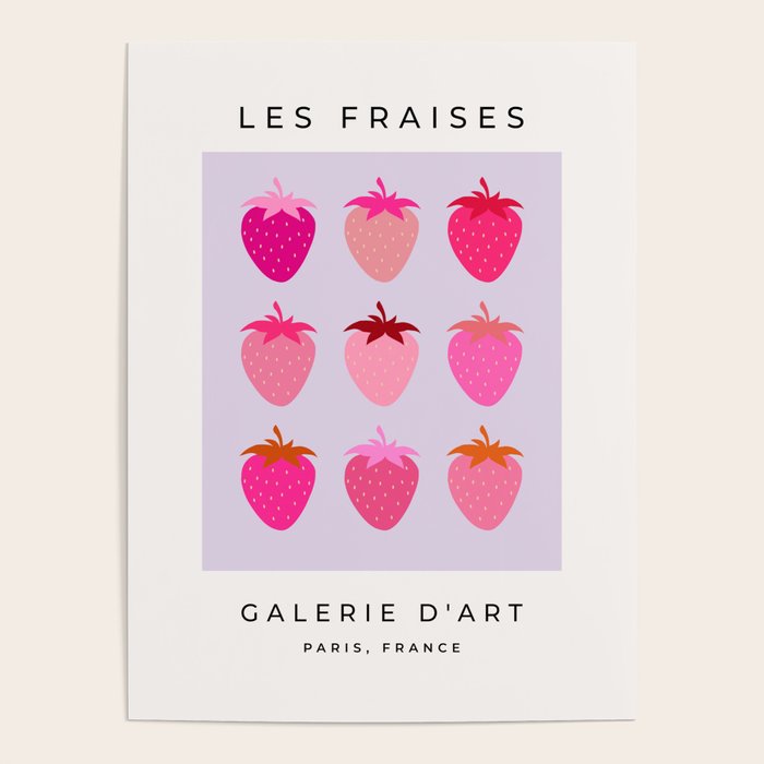 Les Fraises | 03 - Abstract Retro Fruit, Pink And Purple Print Preppy Strawberries Poster Gallery Image 4