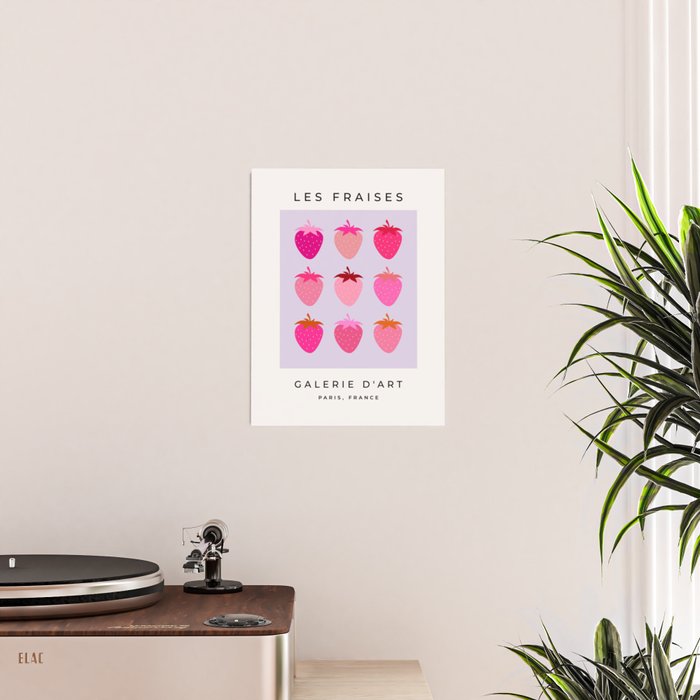 Les Fraises | 03 - Abstract Retro Fruit, Pink And Purple Print Preppy Strawberries Poster Gallery Image 2