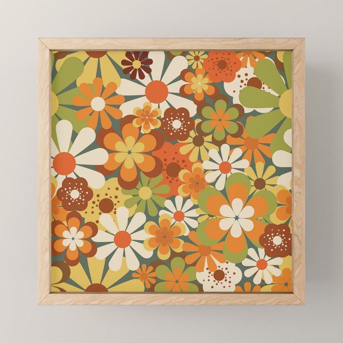 70's Retro Flowers Print Mini Art Print Gallery Image 1