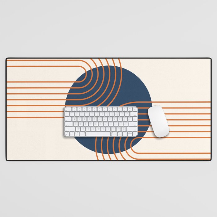 Mid Century Modern Geometric 162 Sun Rainbow abstract in Navy Blue Orange Desk Mat Gallery Image 1