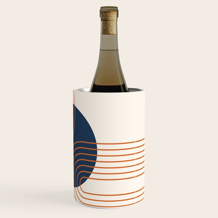 Mid Century Modern Geometric 162 Sun Rainbow abstract in Navy Blue Orange Wine Chiller Gallery Image 3
