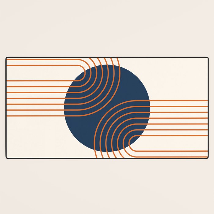 Mid Century Modern Geometric 162 Sun Rainbow abstract in Navy Blue Orange Desk Mat Gallery Image 3