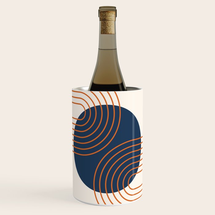 Mid Century Modern Geometric 162 Sun Rainbow abstract in Navy Blue Orange Wine Chiller Gallery Image 1