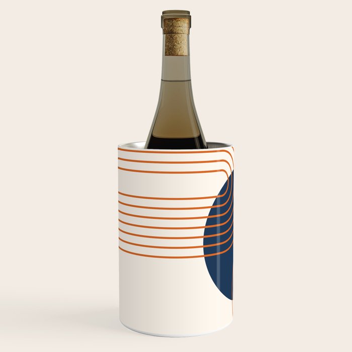 Mid Century Modern Geometric 162 Sun Rainbow abstract in Navy Blue Orange Wine Chiller Gallery Image 2