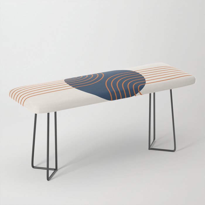 Mid Century Modern Geometric 162 Sun Rainbow abstract in Navy Blue Orange Bench Gallery Image 1