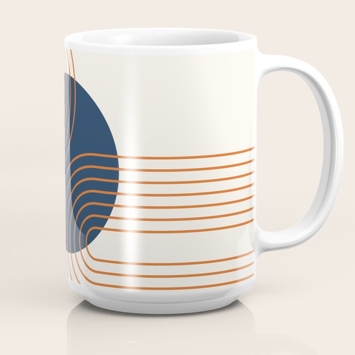 Mid Century Modern Geometric 162 Sun Rainbow abstract in Navy Blue Orange Coffee Mug Gallery Image 2