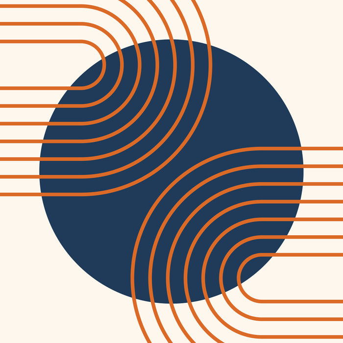 Mid Century Modern Geometric 162 Sun Rainbow abstract in Navy Blue Orange Coffee Mug Gallery Image 2