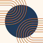 Mid Century Modern Geometric 162 Sun Rainbow abstract in Navy Blue Orange Coffee Mug Gallery Image 2