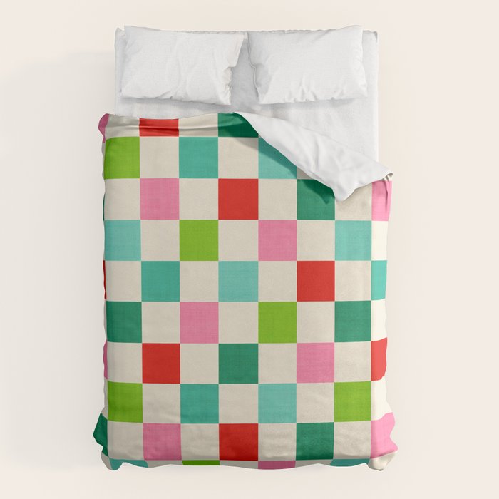 Retro Holiday chequered board pattern - candy Duvet Cover Gallery Image 1
