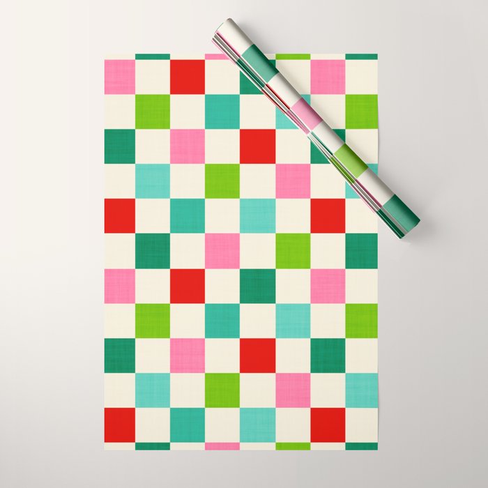 Retro Holiday chequered board pattern - candy Wrapping Paper