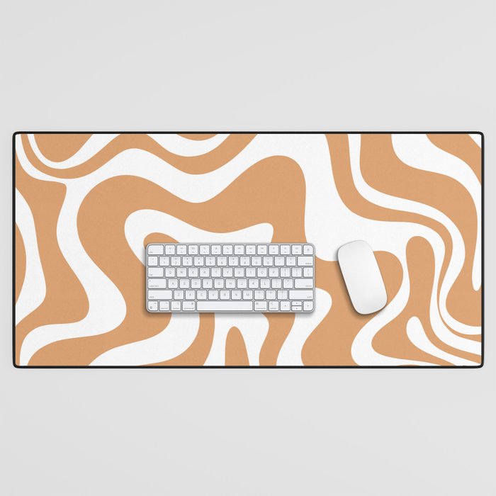 Liquid Swirl Retro Modern Abstract Pattern in Caramel Ochre and White Desk Mat Gallery Image 1