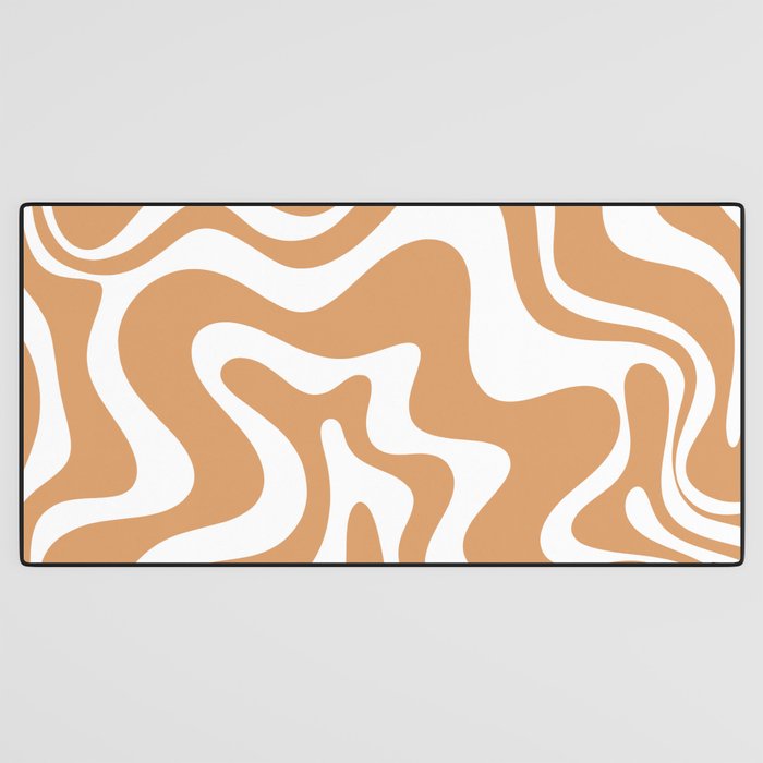 Liquid Swirl Retro Modern Abstract Pattern in Caramel Ochre and White Desk Mat Gallery Image 3