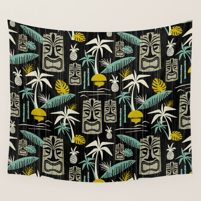 Island Tiki - Black Wall Tapestry Gallery Image 1
