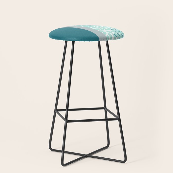 Festive, Floral, Color Block, Teal, Turquoise, Gray Stool Gallery Image 1