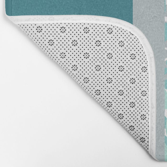 Festive, Floral, Color Block, Teal, Turquoise, Gray Bath Mat Gallery Image 2