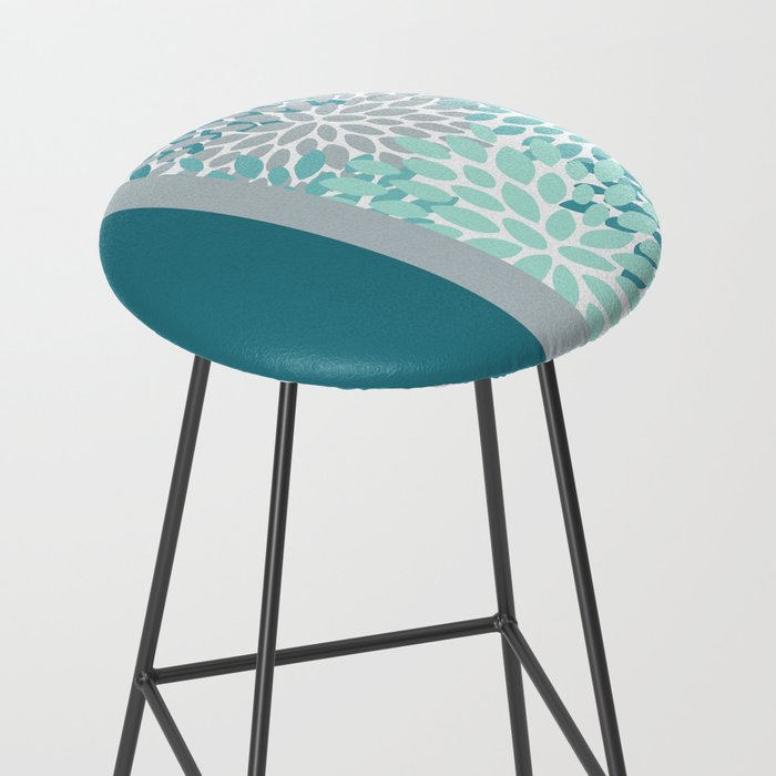 Festive, Floral, Color Block, Teal, Turquoise, Gray Stool Gallery Image 2
