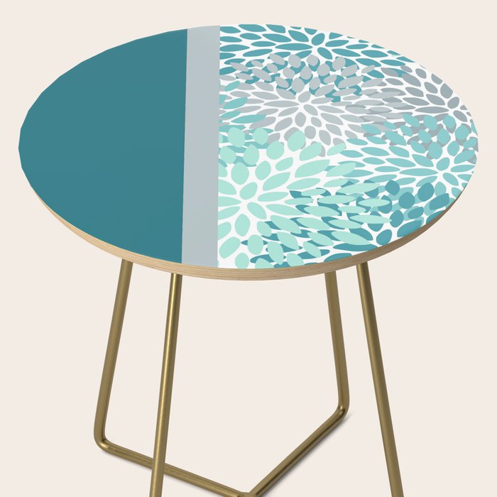Festive, Floral, Color Block, Teal, Turquoise, Gray Side Table Gallery Image 2