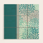 Festive, Floral, Color Block, Teal, Turquoise, Gray Wood Wall Art Gallery Image 1