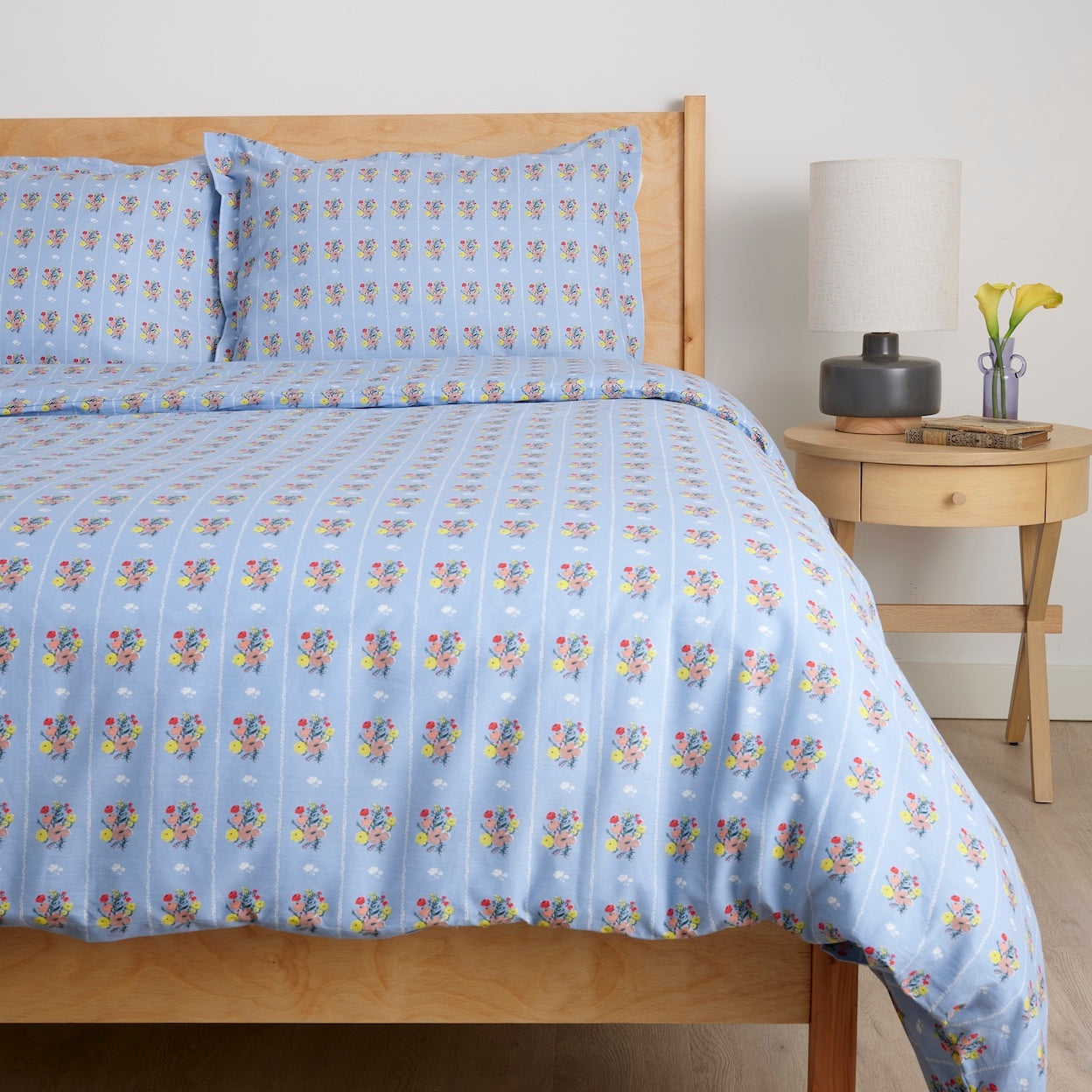 Bright Posies & Stripe Brushed Cotton Duvet Cover Set