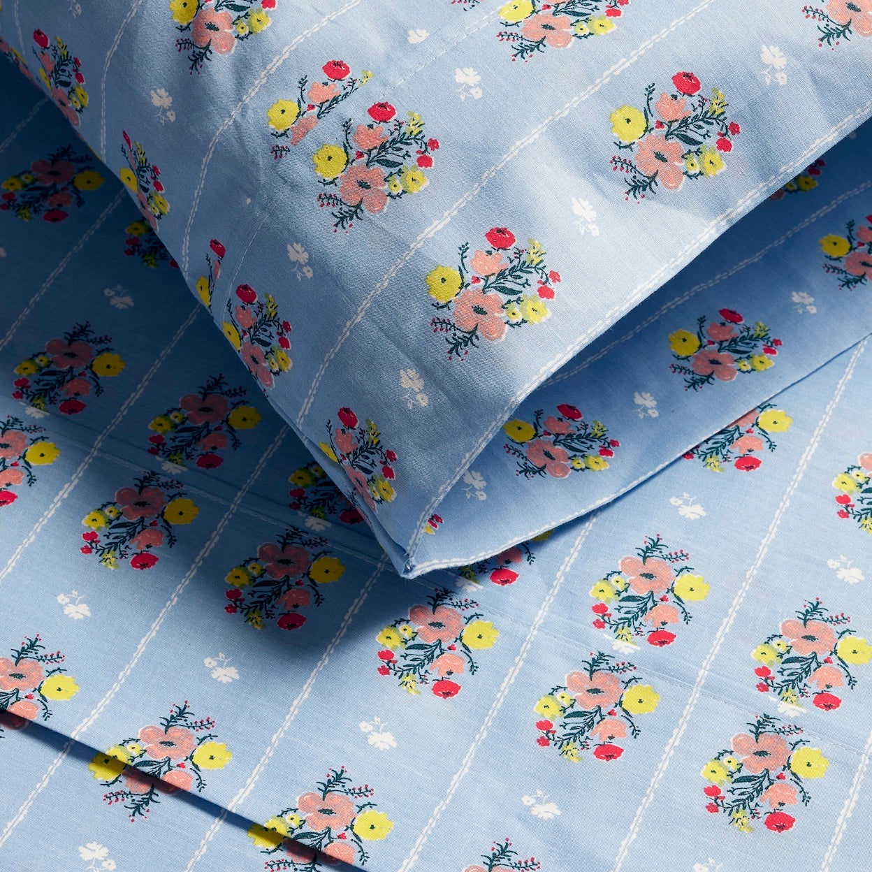 Bright Posies & Stripe Brushed Cotton Sheet Set