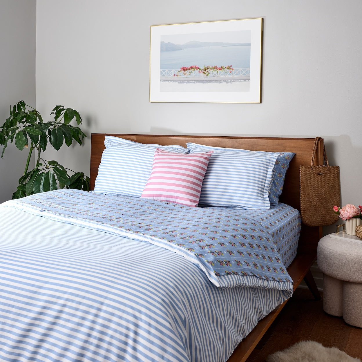 Bright Posies & Stripe Brushed Cotton Sheet Set