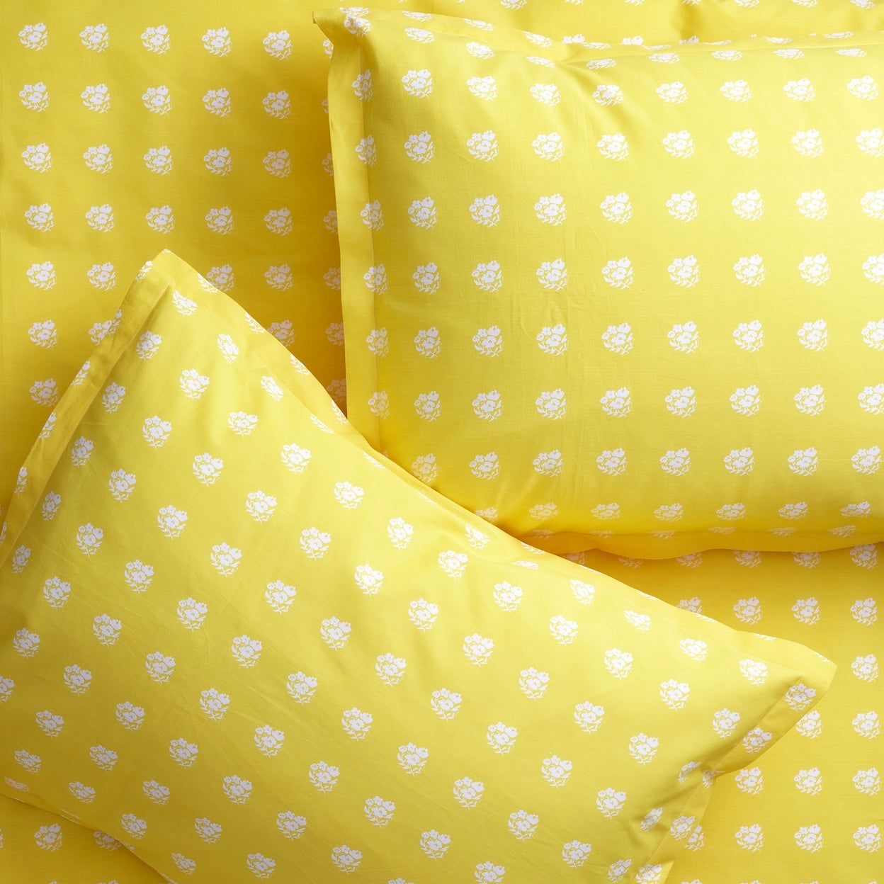 White Posies on Yellow Brushed Cotton Duvet Cover Set