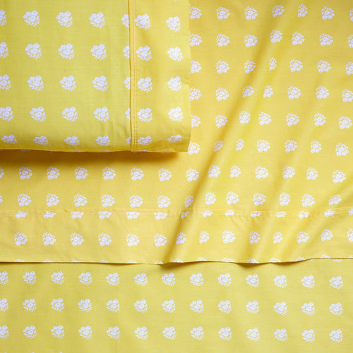 White Posies On Yellow Brushed Cotton Sheet Set