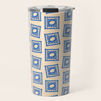 Vintage blue flower postage stamp pattern Travel Mug Gallery Image 1