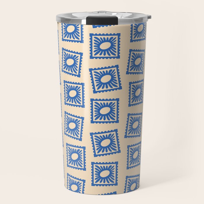 Vintage blue flower postage stamp pattern Travel Mug Gallery Image 1