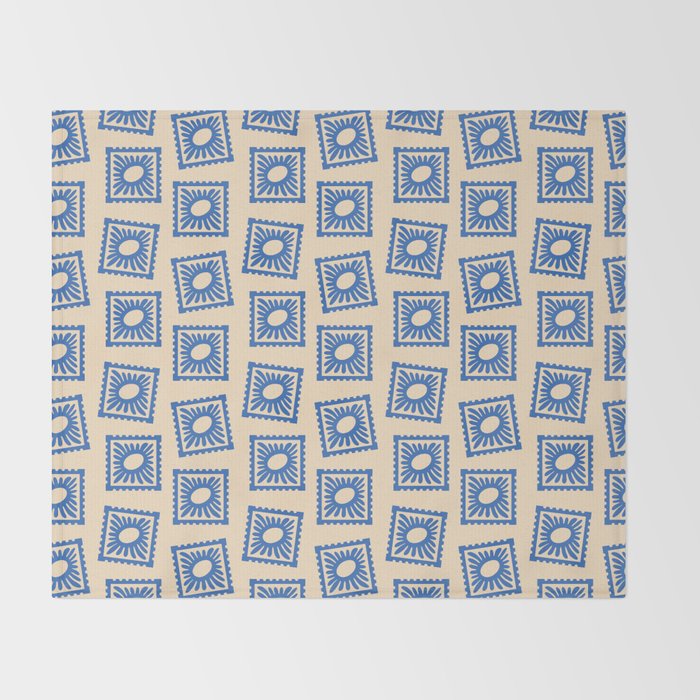 Vintage blue flower postage stamp pattern Throw Blanket Gallery Image 2