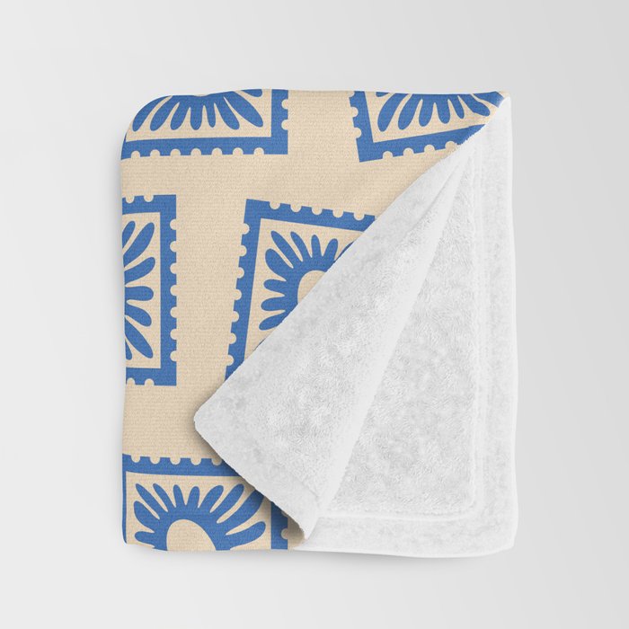 Vintage blue flower postage stamp pattern Throw Blanket Gallery Image 3
