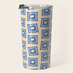 Vintage blue flower postage stamp pattern Travel Mug Gallery Image 3