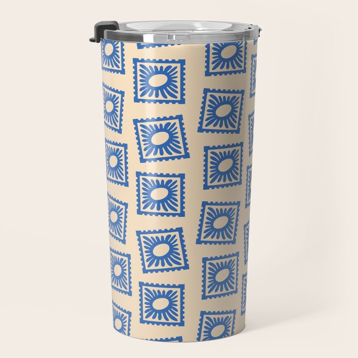 Vintage blue flower postage stamp pattern Travel Mug Gallery Image 3