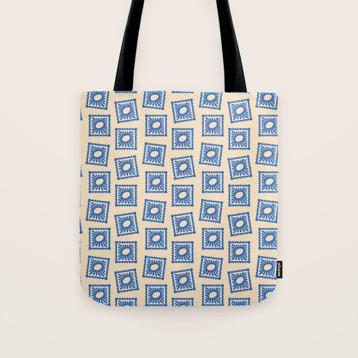 Vintage blue flower postage stamp pattern Tote Bag Gallery Image 1