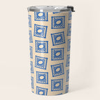 Vintage blue flower postage stamp pattern Travel Mug Gallery Image 2