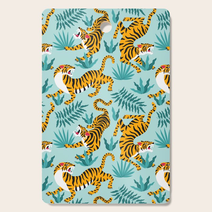 Asian tigers and tropic plants on background. Cutting Board Gallery Image 1