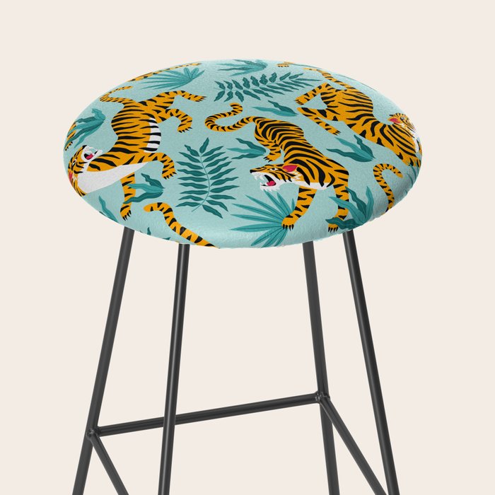 Asian tigers and tropic plants on background. Stool Gallery Image 2