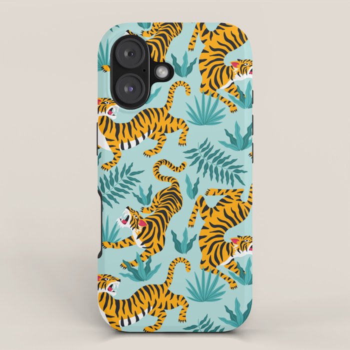 Asian tigers and tropic plants on background. iPhone Case Gallery Image 1
