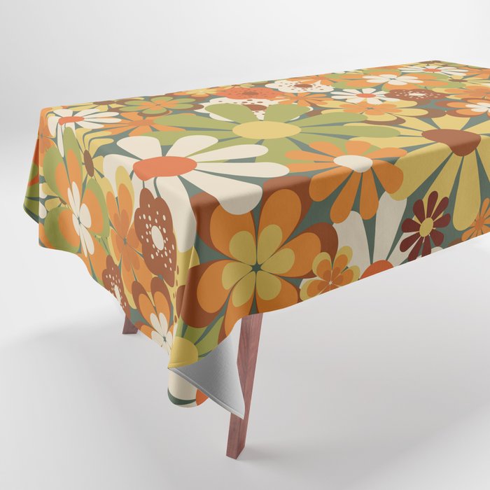 70's Retro Flowers Print Tablecloth Gallery Image 1