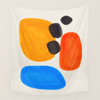 Minimalist Modern Mid Century Colorful Abstract Shapes Primary Colors Yellow Orange Blue Bubbles Wall Tapestry Gallery Image 4