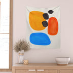 Minimalist Modern Mid Century Colorful Abstract Shapes Primary Colors Yellow Orange Blue Bubbles Wall Tapestry Gallery Image 2