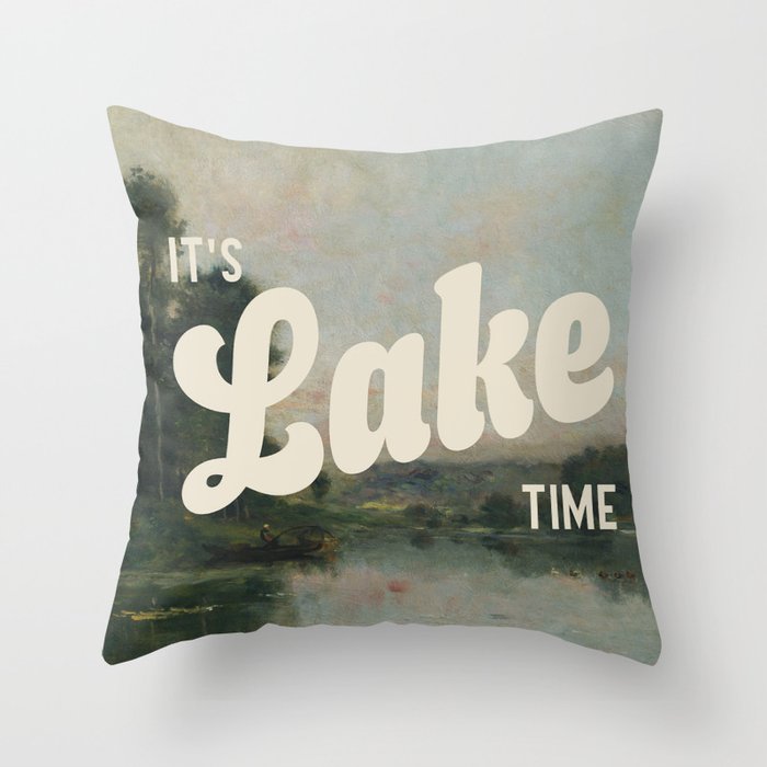 It's Lake Time - Retro Cottage Core Throw Pillow Gallery Image 1
