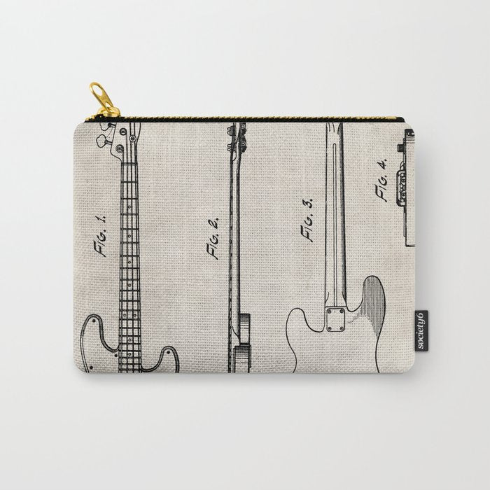 Bass Guitar Patent - Bass Guitarist Art - Antique Carry All Pouch Gallery Image 1
