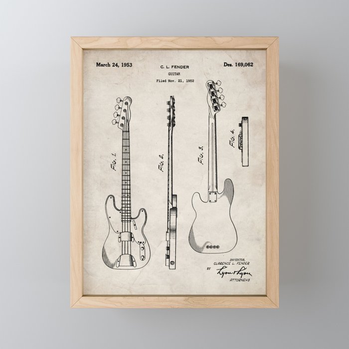 Bass Guitar Patent - Bass Guitarist Art - Antique Mini Art Print Gallery Image 1
